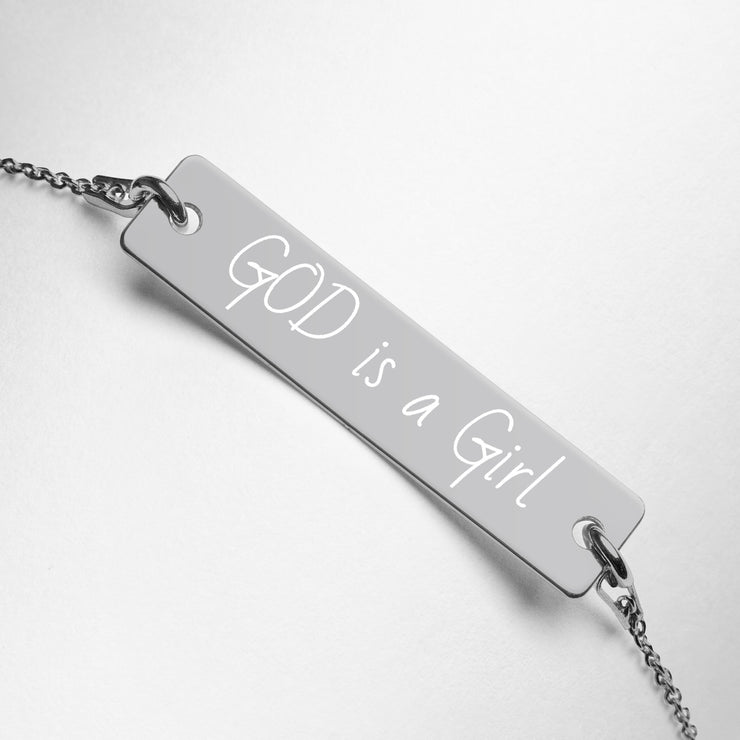 Engraved Silver Bar Chain Necklace