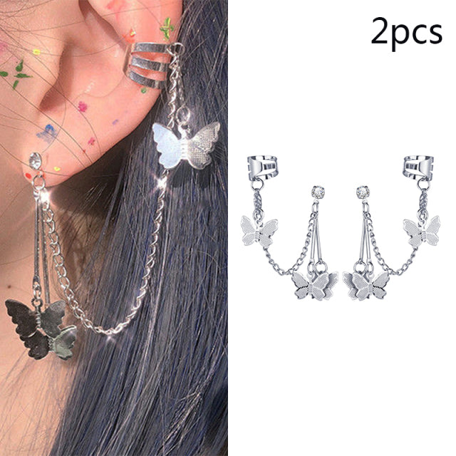 17KM Gold Leaves Ear Cuff Black Non-Piercing Ear Clips Fake Cartilage Earrings Clip Earrings For Women Men Wholesale Jewelry