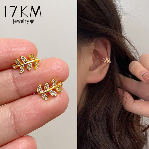 17KM Gold Leaves Ear Cuff Black Non-Piercing Ear Clips Fake Cartilage Earrings Clip Earrings For Women Men Wholesale Jewelry